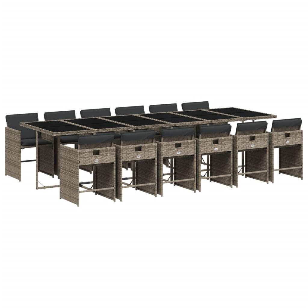 vidaXL 13-dielny záhradný jedálenský set s vankúšmi sivý polyratan