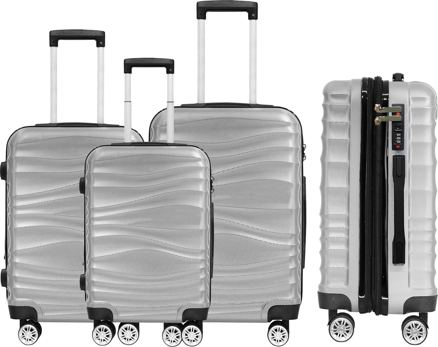 DMS® 3tlg Hartschalenkoffer Reisekoffer Schloss ABS-Hartschale Silber