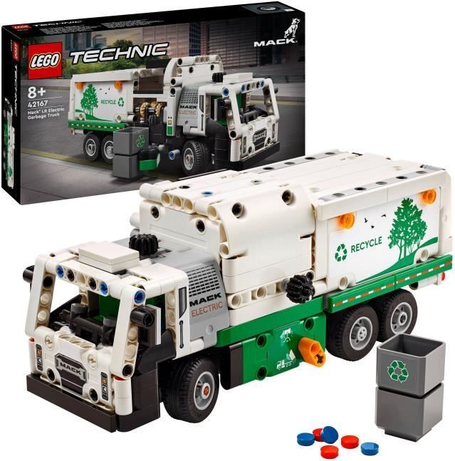 LEGO Technic Mack LR Electric smetiarske auto, elektrická hračka, recyklačné vozidlo, 42167, 503 dielov