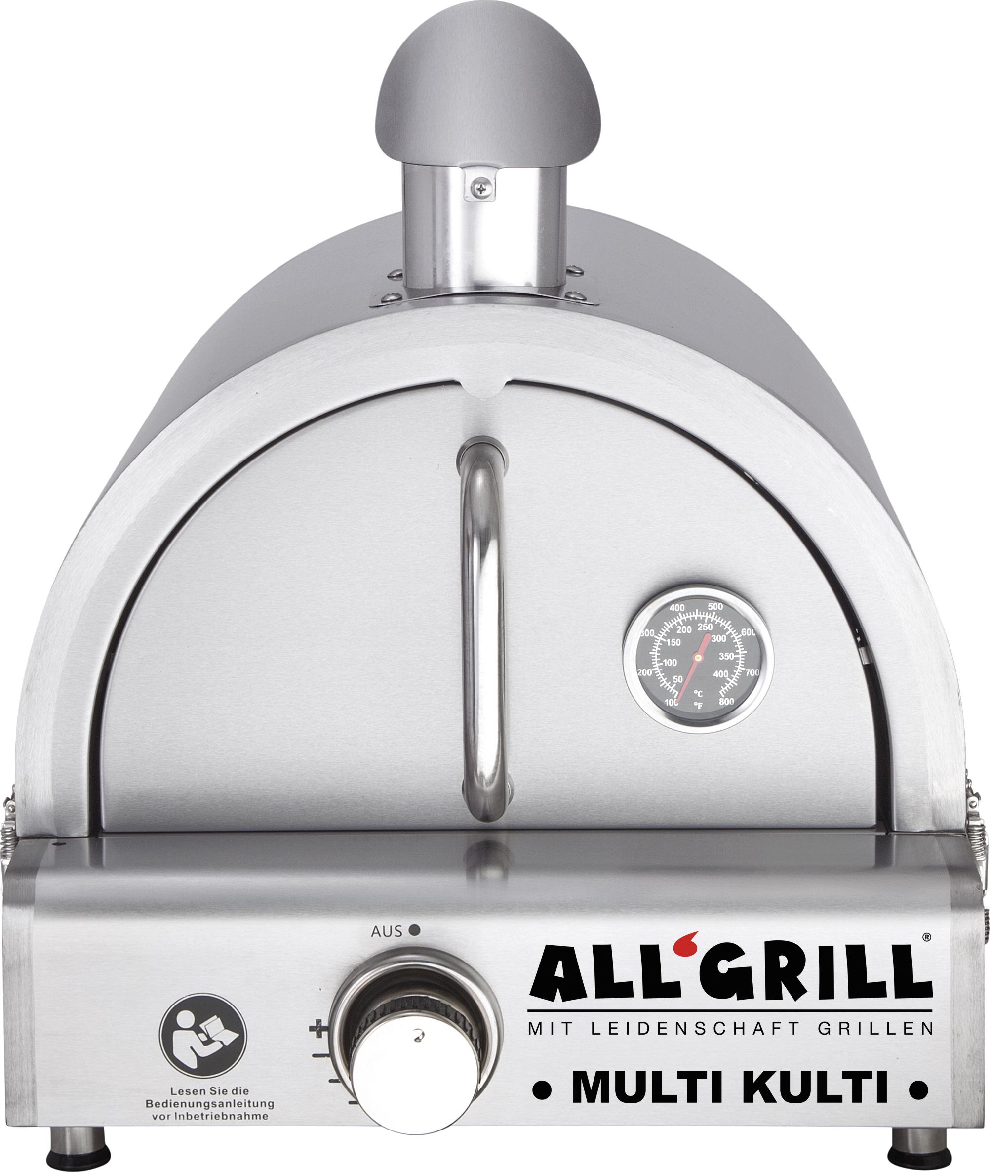 Allgrill MULTI-KULTI Set 2 ohňovzdorný - plynový gril + nerezový kryt na pizzu s komínom