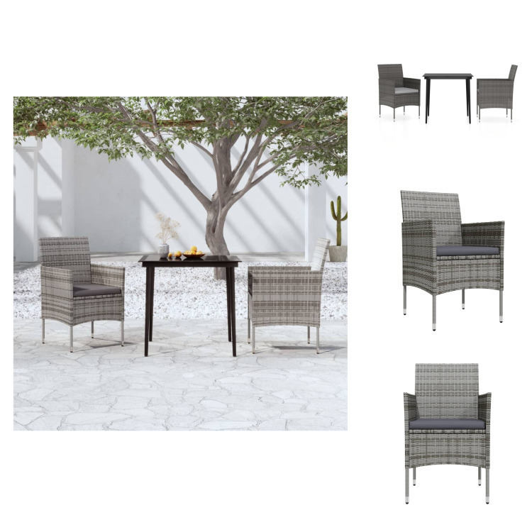 vidaXL 3-dielny záhradný jedálenský set s vankúšmi sivý a čierny - Záhradné nábytkové zostavy