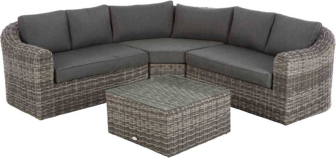 Garten-Eckgarnitur Mooréa Terre d'ombre - 5 Plätze - epoxidbeschichtetes Aluminium - Kunststoffrattan - Polyester - Hespéride