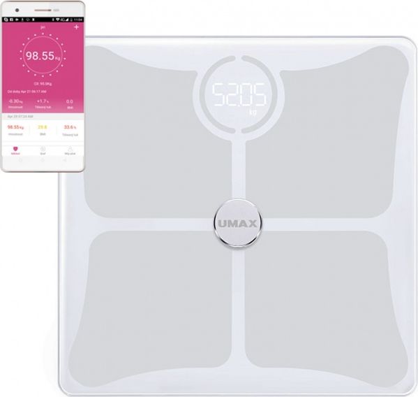 UMAX Smart Scale US10C/ 0,2 - 180 kg/ Bluetooth 4.0/ 14 Körperparameter/ Englisch/ Weiß