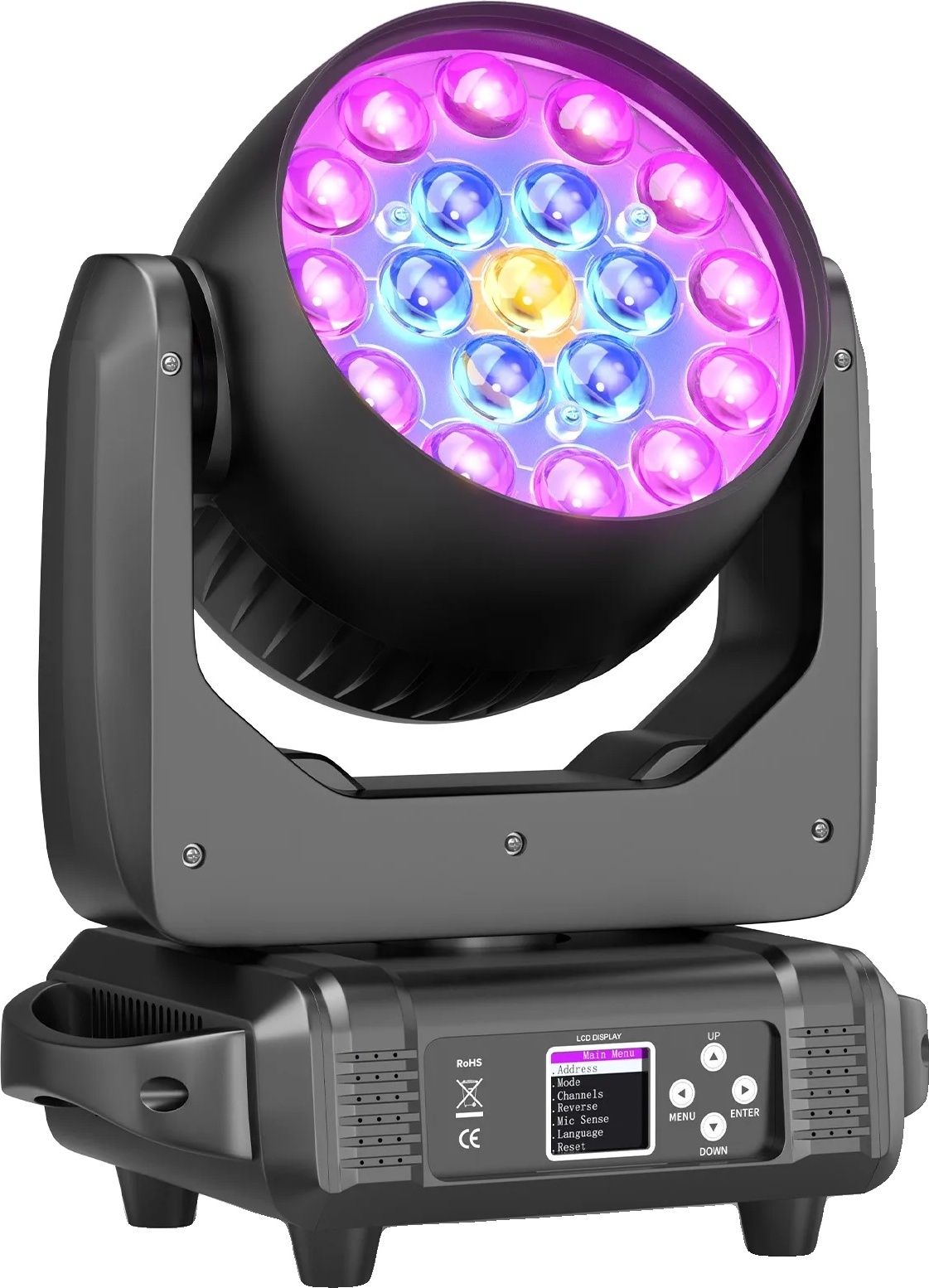 LED svetlo s pohyblivou hlavou, vysoký jas 15W RGBW, flexibilná funkcia zoomu, 1ks, Eu zástrčka