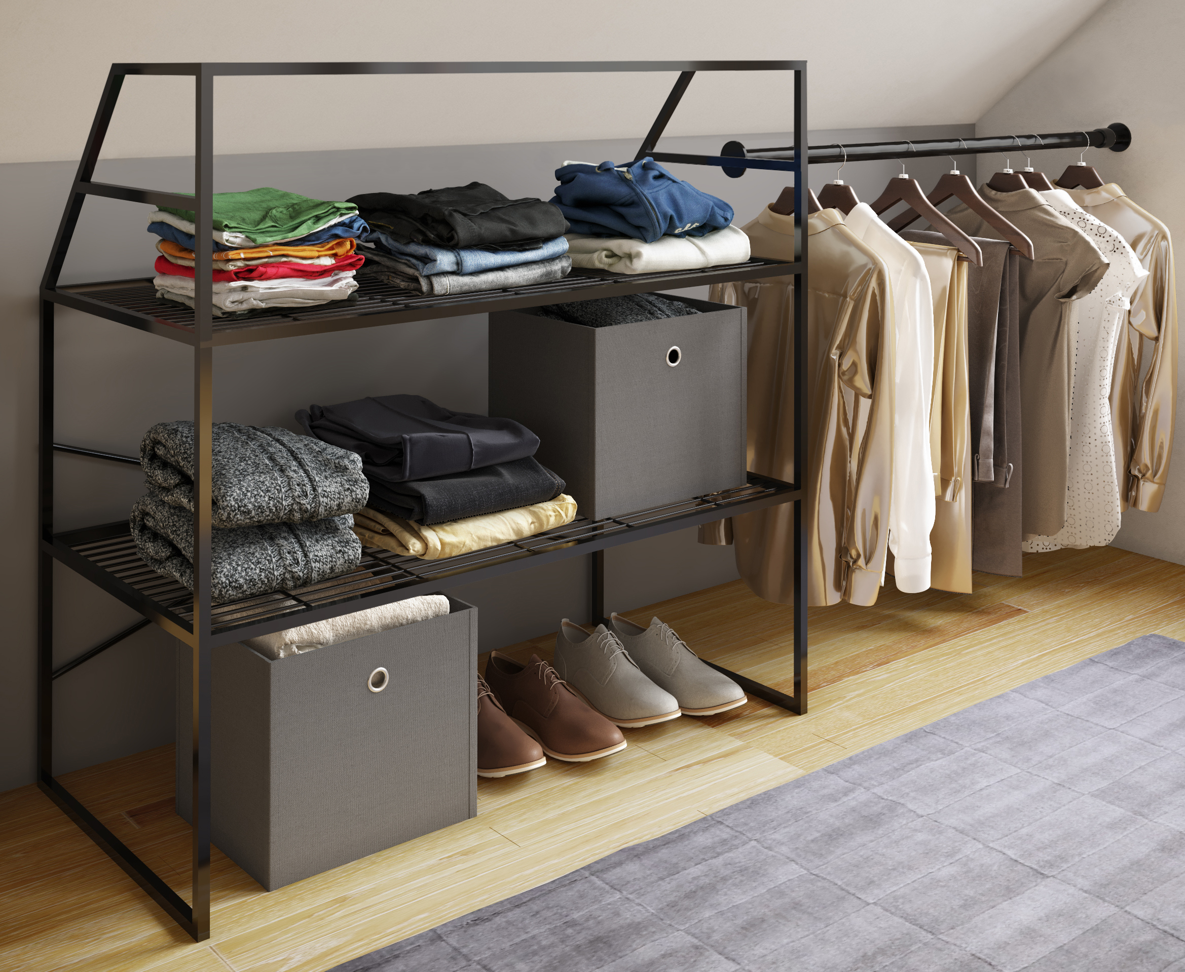 VCM Holz Kleiderschrank | Schrank mit 6 Fächern und Drehtüren