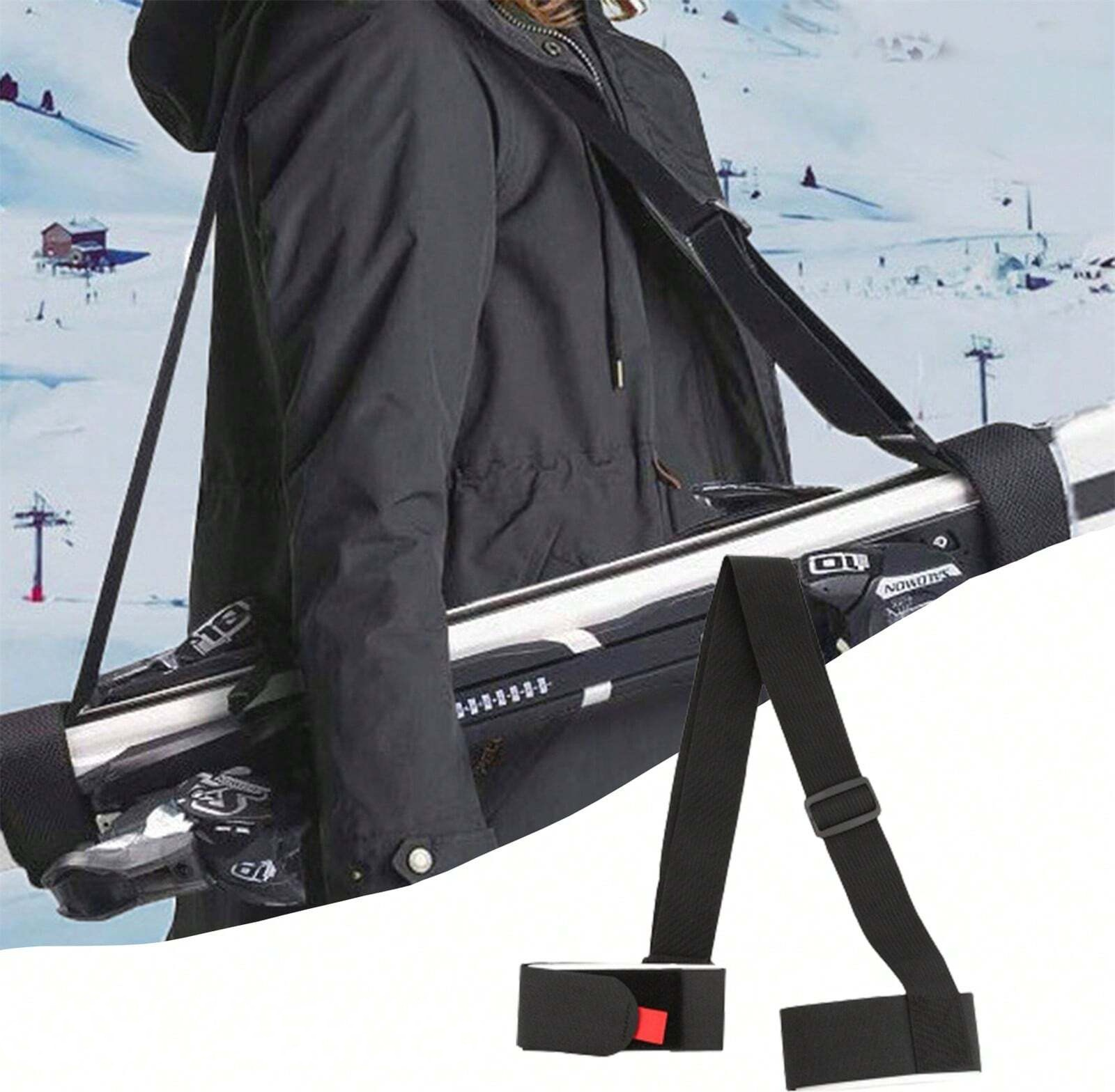 Mata1 Skigurt & Stockhalter - Verstellbarer Schultergurt Schwarz | Bequemer Transport Von Skiern & Stöcken