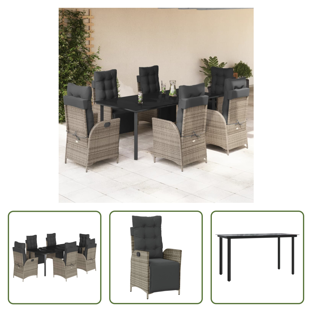 The Living Store 7-dielny záhradný jedálenský set s vankúšmi sivý polyratan