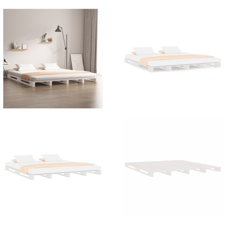 vidaXL Palettenbett Weiß 135x190 cm Massivholz Kiefer - Palettenbett - Palettenbetten - Paletten Bett - Paletten Betten HL821433
