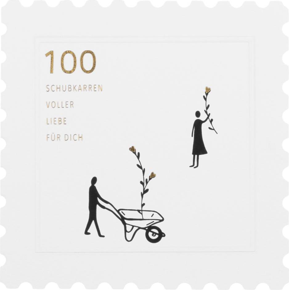 Räder Briefmarkenkarte 100 Schub- karren 14x14cm 17974