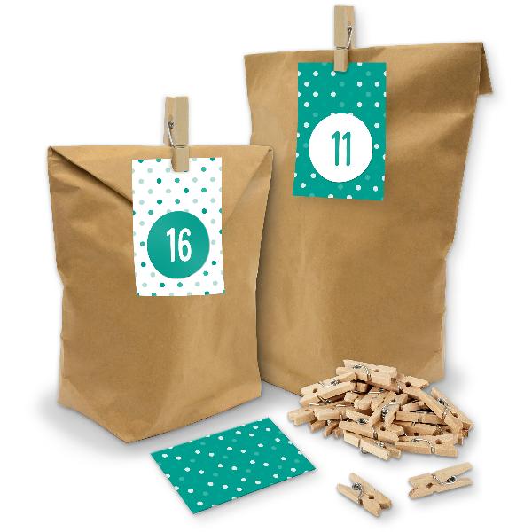itenga SET Adventskalender "Punkte" 24 x Tüten + Karten + Klammern + Z34