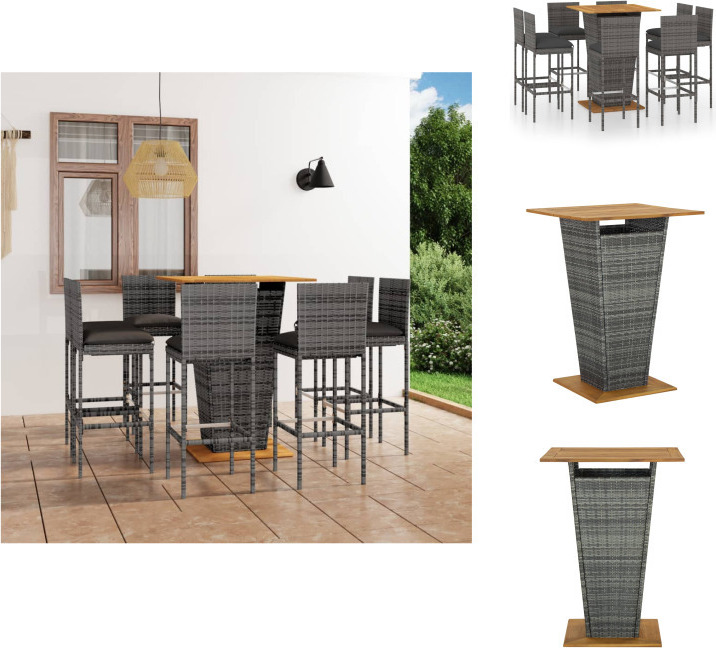 vidaXL 9-dielny záhradný barový set s vankúšmi polyratan sivý - Záhradný nábytok sety