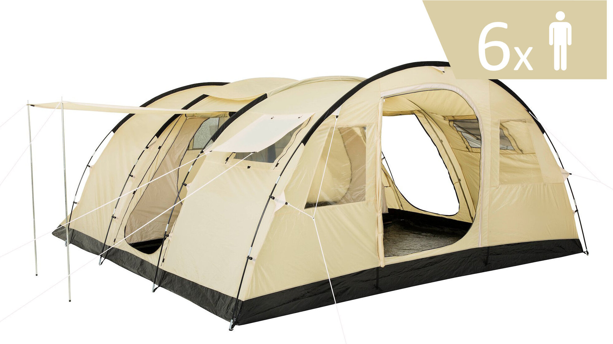 CampFeuer Zelt Caza für 6 Personen | Beige/Sand | Tunnelzelt 5000 mm Wassersäule