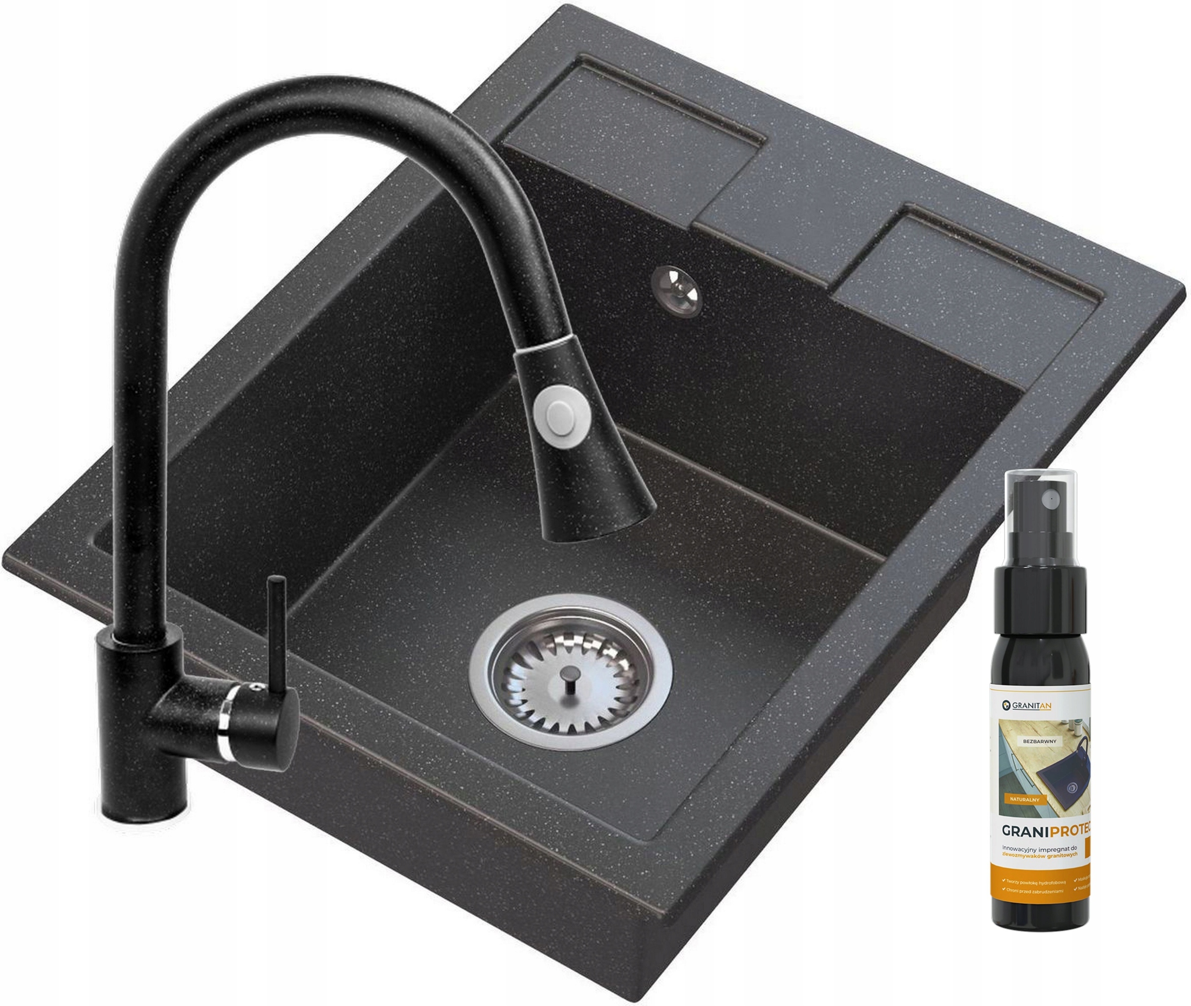 Granitan | Granitspüle BEST - 500x400 mm - Weiß - Einbau mit Zubehör und Pflegeprodukt