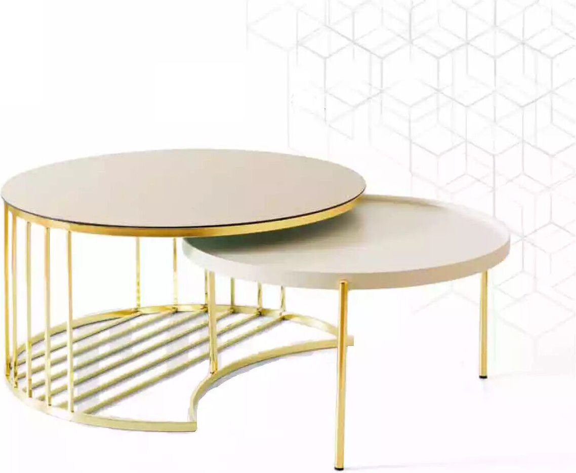 Modern 2 Couchtische Edelstah Kaffeetisch Wohnzimmertisch Gold JVmoebel