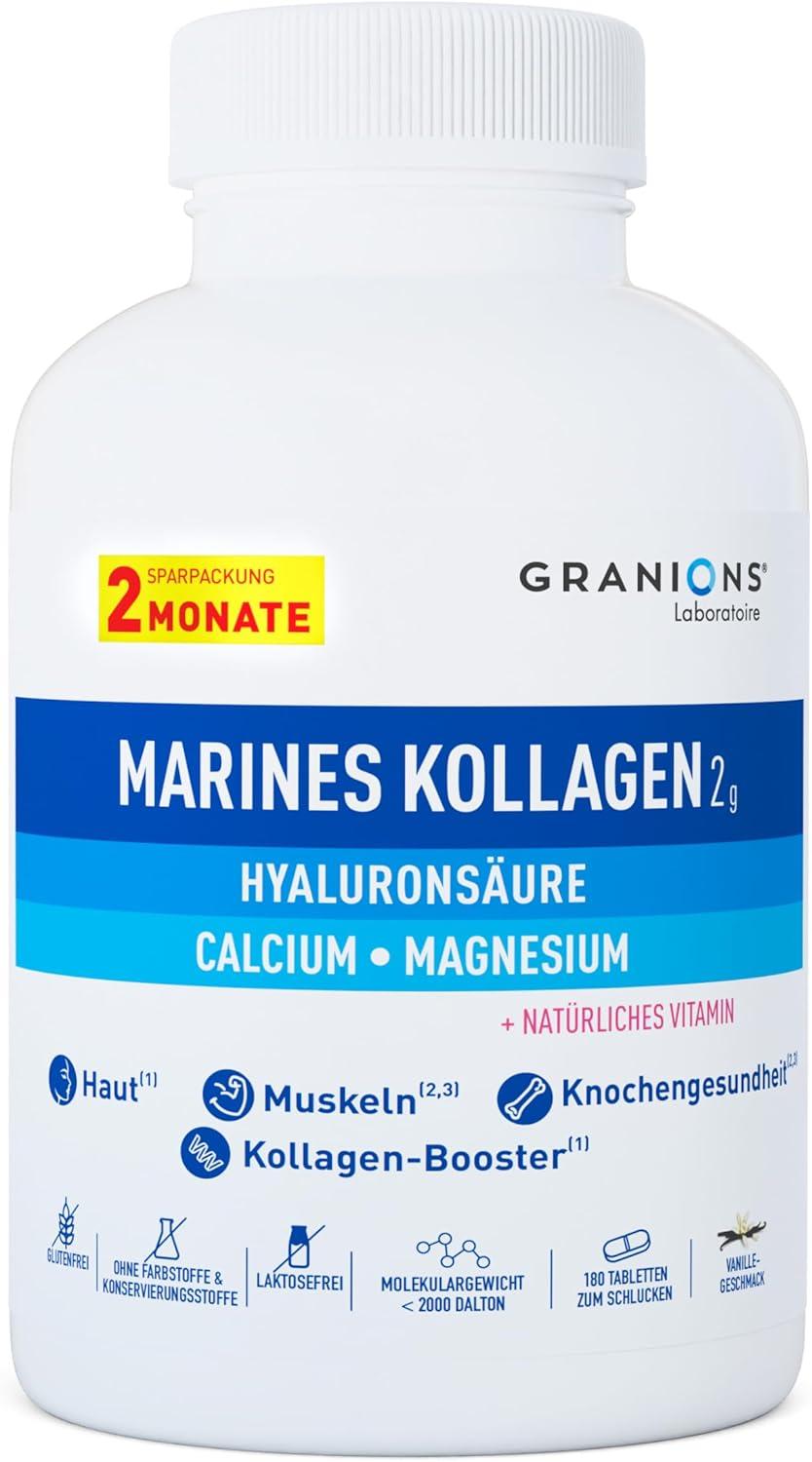 Sonstige Kollagen kapseln - Magnesium, Vitamine C Kalzium und Kollagen Hyaluronsäure - Kollagen peptide typ 1-180 kapseln - Marines kollagen Vanillegeschmack