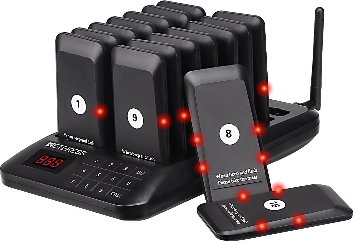 Retekess TD157 Restaurant Pager System, 20 Pagers, 500M Pager Rufsystem, 2 Rufmod, 24H, Pager Pieper für Food Court, Hotel, Café, Bar, 998 Kanäle EUF9478A