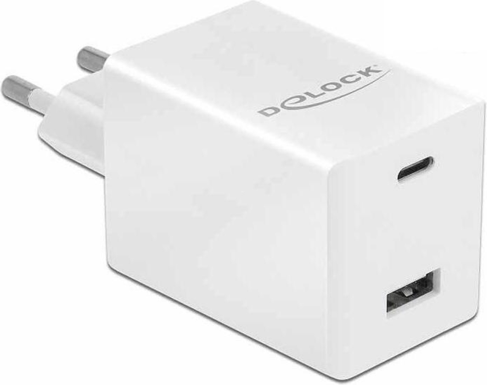 DeLOCK - Napájací zdroj - 48 Watt - 3 A - rýchle nabíjanie - 2 výstupné porty (USB, USB-C s napájacím zdrojom) - biely (41448)