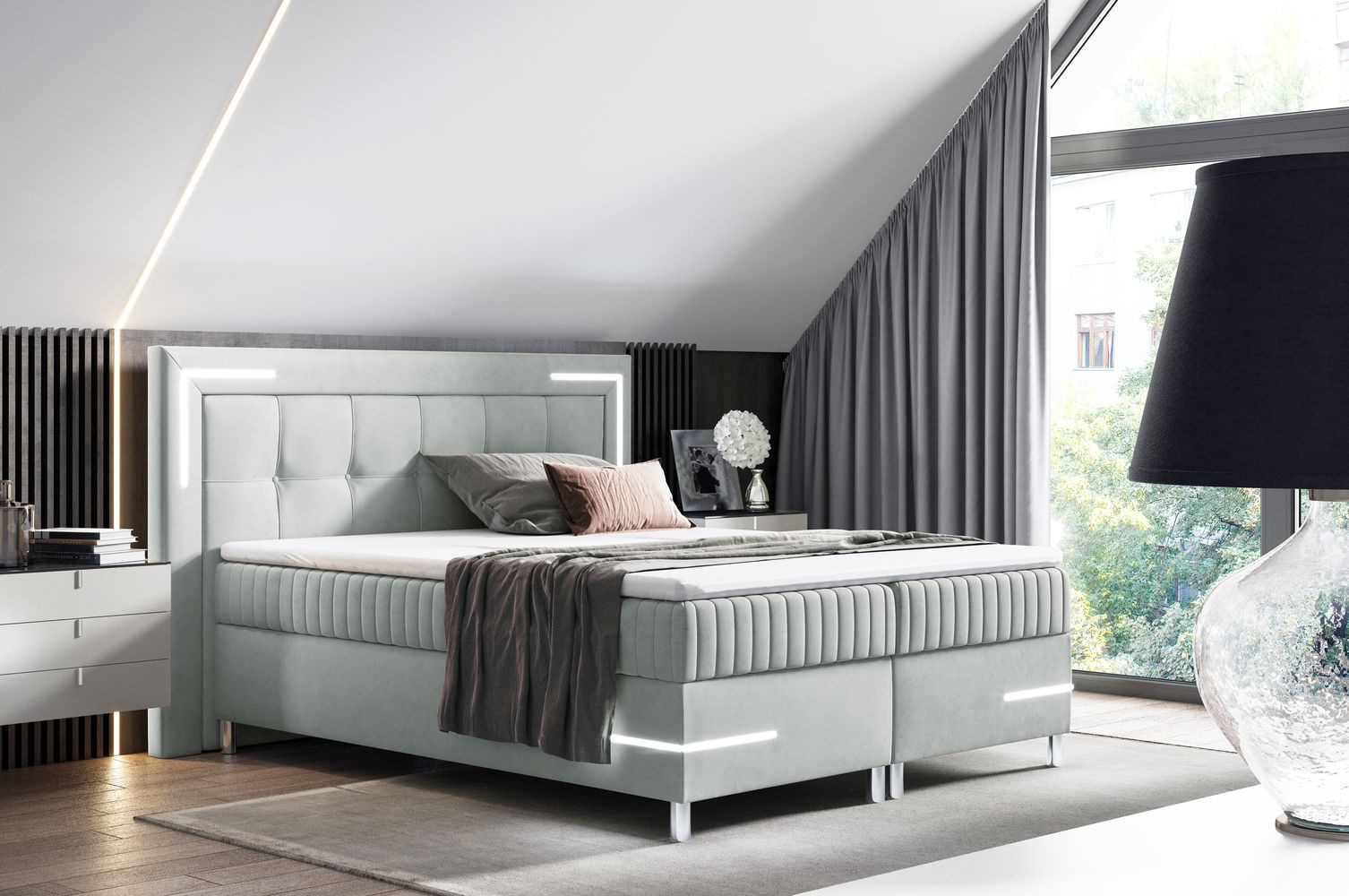 Manželská posteľ 180x200 RONA 1 - svetlo mätová + topper ZDARMA