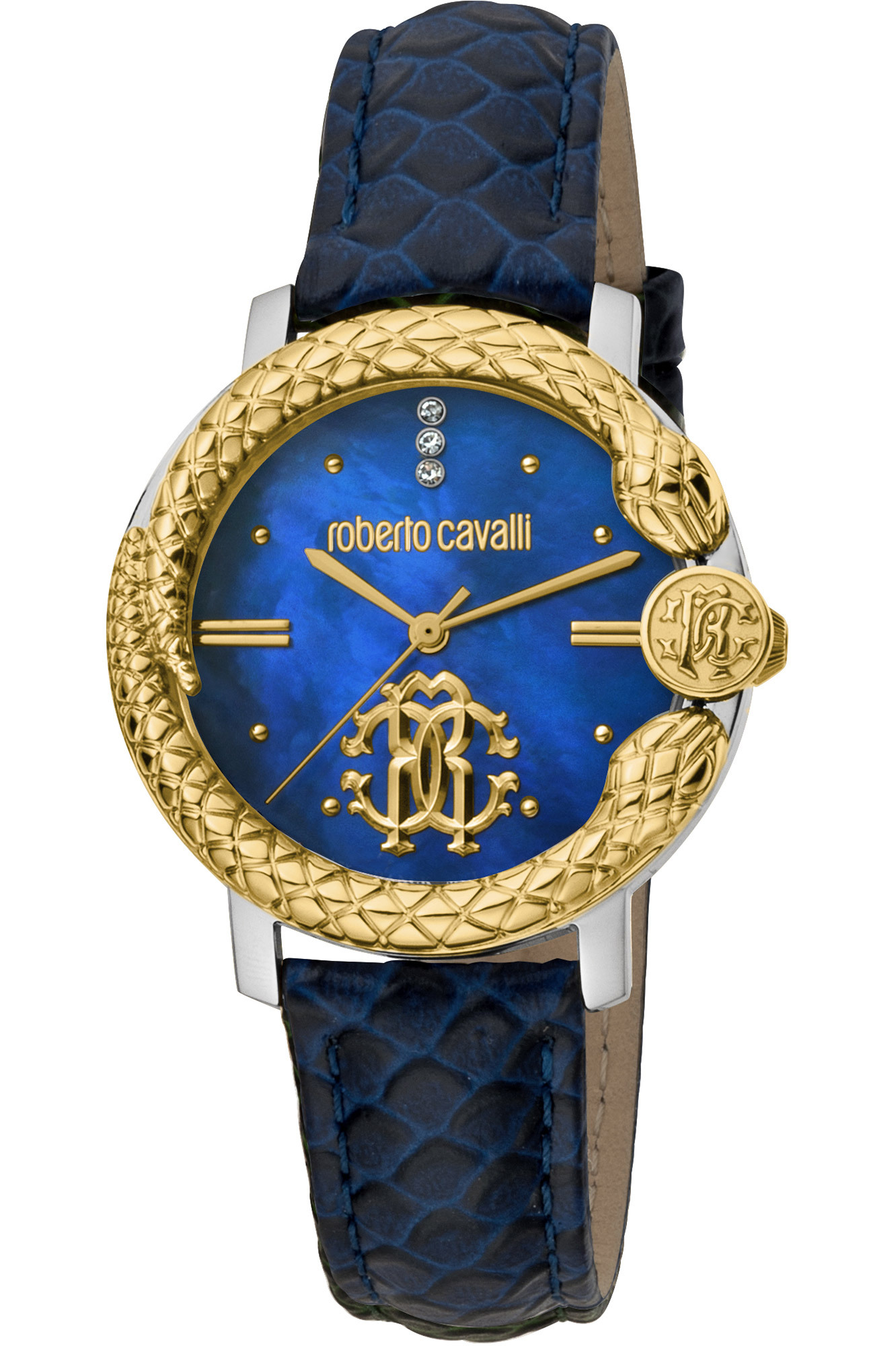 Roberto Cavalli by Franck Muller RV2L057L0041 modré strieborné zlaté dámske hodinky NEW