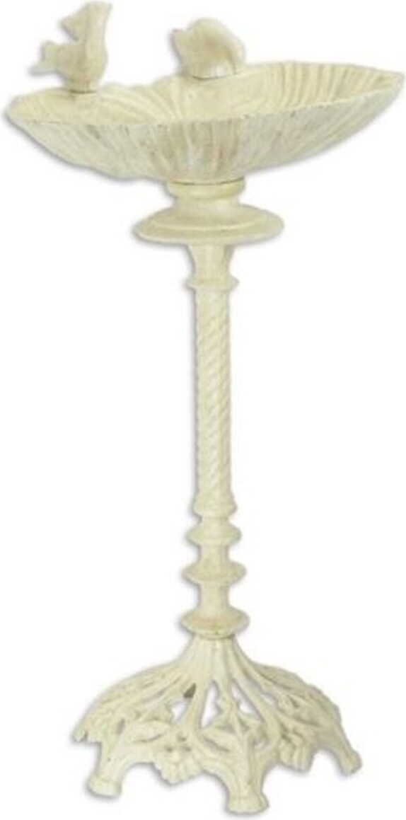 Casa Padrino Jugendstil Vogelbad mit 2 dekorativen Vögelchen Cremefarben 50 x H. 93 cm - Gusseisen Vogeltränke - Garten & Terrassen Deko Accessoires