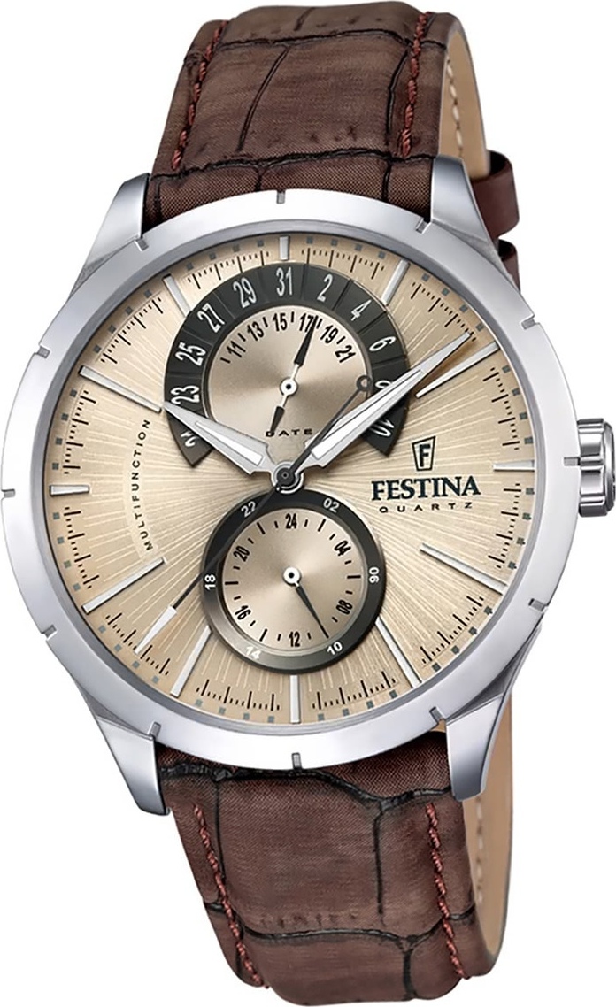 Festina kožené pánske hodinky F16573/9 Quartz náramkové hodinky Brown Retro D2UF16573/9