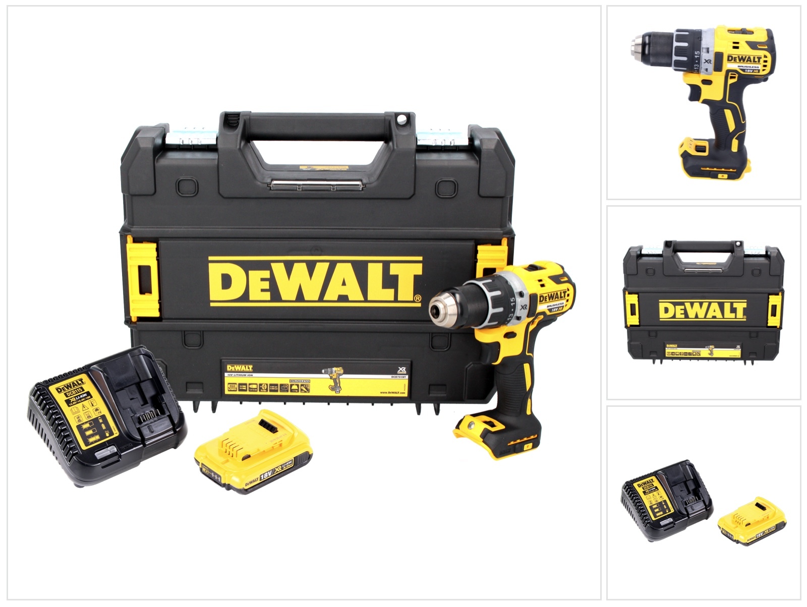 Akumulátorový vŕtací skrutkovač DeWalt DCD 791 D1 18 V 70 Nm bez kefiek + 1x akumulátor 2,0 Ah + nabíjačka + TSTAK