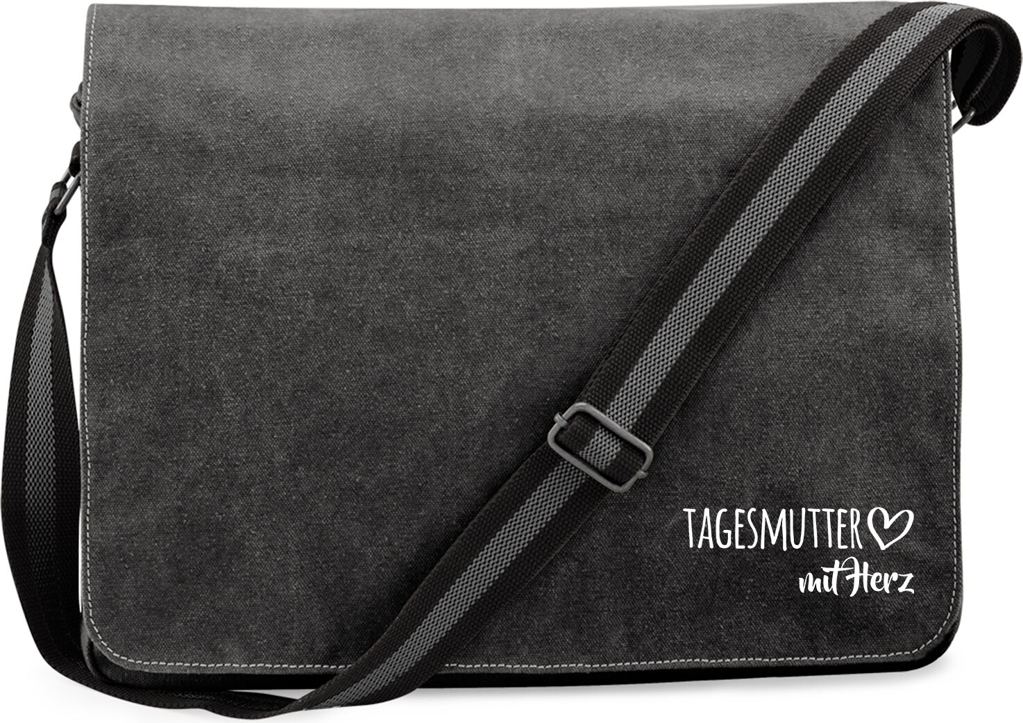 Hellweg Druckerei Huuraa Crossbody Bag Tagesmutter mit Herz Geschenk 14 Liter Black Canvas Tagesmutter Accessoire 3247CUT-VBLA