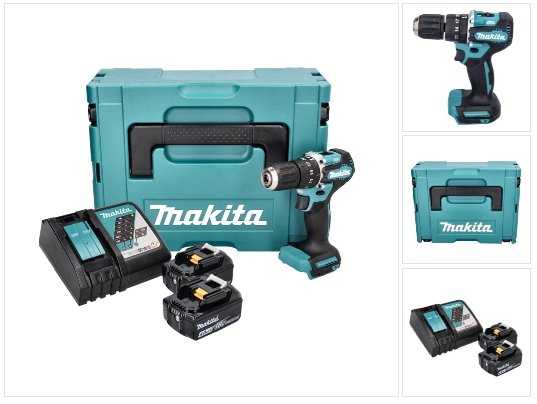 Makita DHP 487 RMJ akumulátorová príklepová vŕtačka 18 V 40 Nm bez kefiek + 2x akumulátor 4,0 Ah + nabíjačka + Makpac