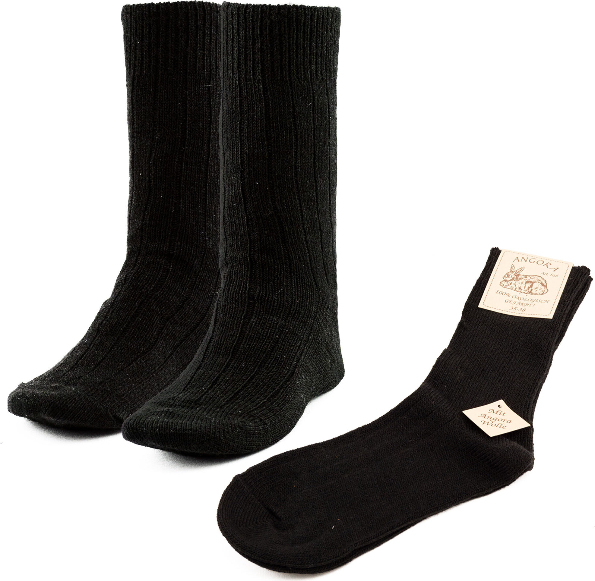 Vehi Mercatus 2 Paar fein gestrickte Wollsocken oder Stricksocken Schwarz 35-38 010 080 080