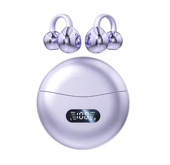 Exlene Kopfhörer mit Knochenleitung, HIFI, Bluetooth 5.4, Ohrhörer, Ohrclip, Digitalanzeige, wasserdicht, Sport-Headsets