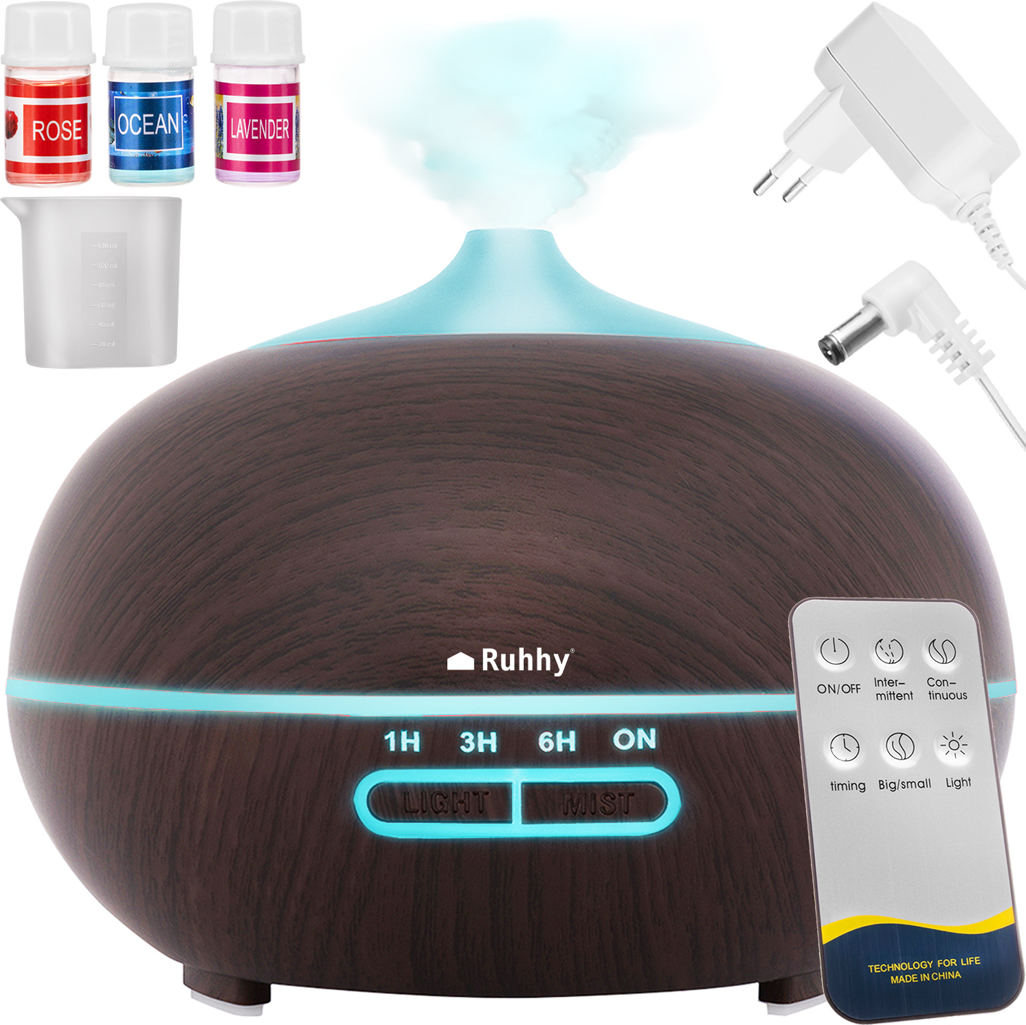 Luftbefeuchter Ionisator Aromadiffusor 3 in 1 Eterische Öle Lavendel Meeresbrise Rosenduft 23509 Dunkelbraun Ruhhy AM17698