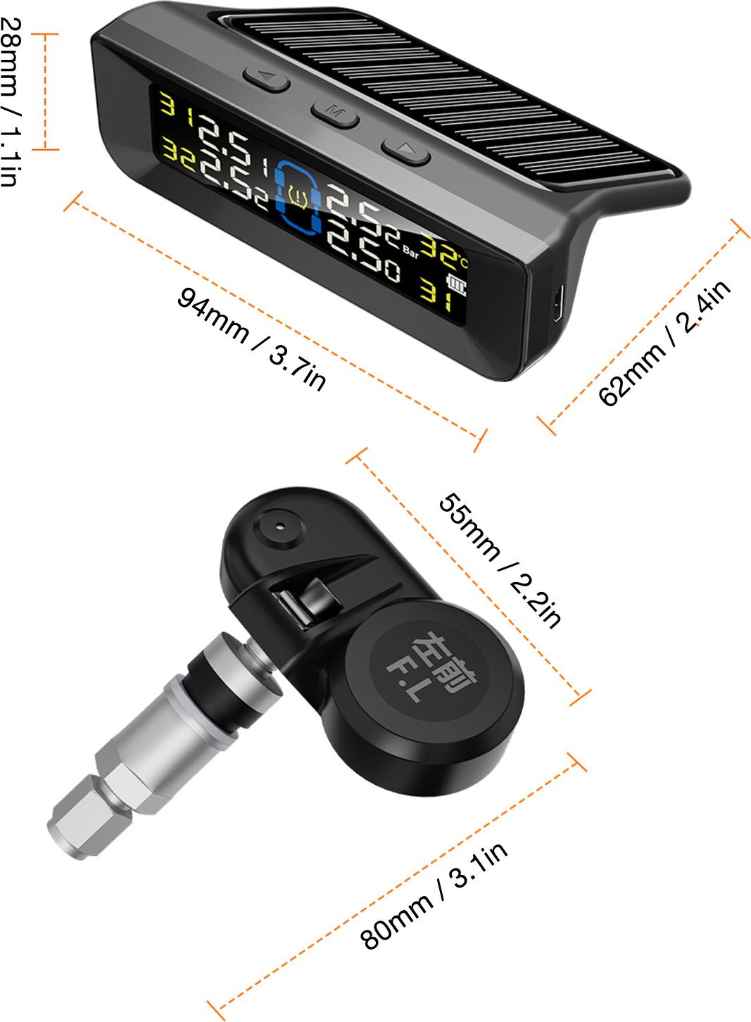 Gistuch Reifendrucküberwachungssystem, kabellos, Solar-TPMS-Reifenmonitor mit 4 Sensoren, LCD-Display für Auto