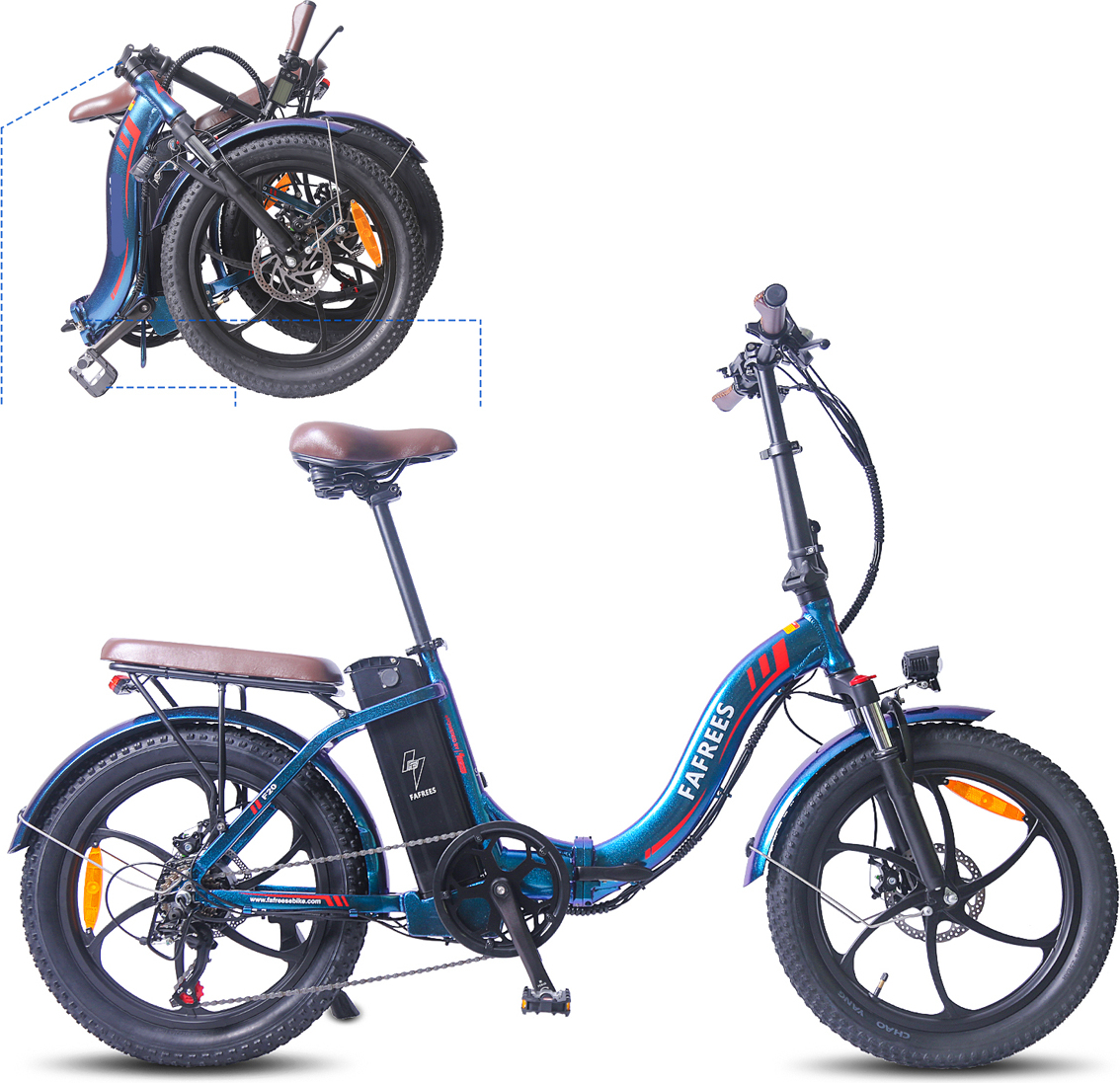 Dámy E Bike skladací elektrický bicykel 20 palcov, 3.0 Fat Tire E-Bike skladací, 18AH batéria, 250W Fatbike Ladies25km/h Electric City E Bike Dark Blue