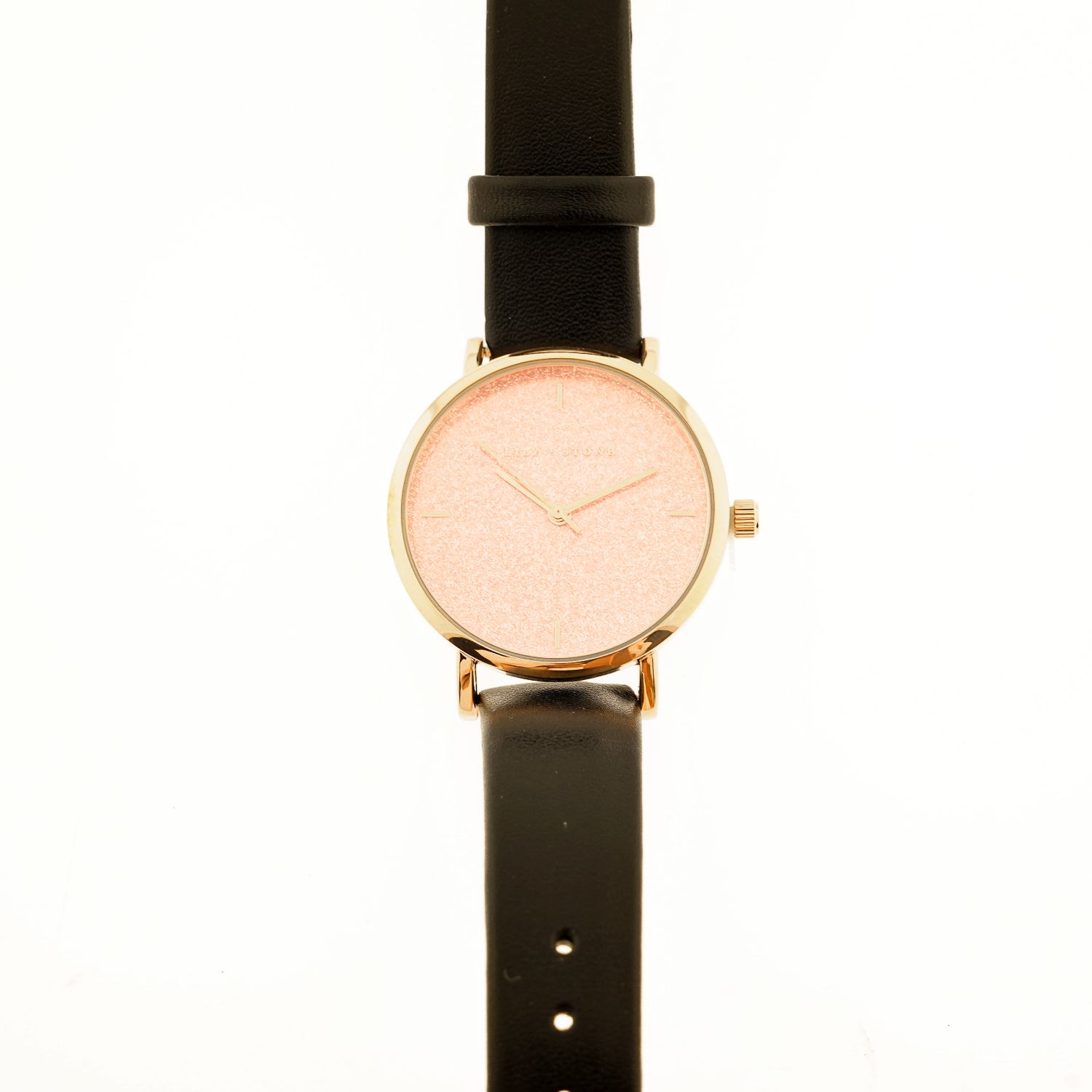 Náramkové hodinky Lily + Stone, ružový ciferník, čierna pracka, čierny a zlatý remienok