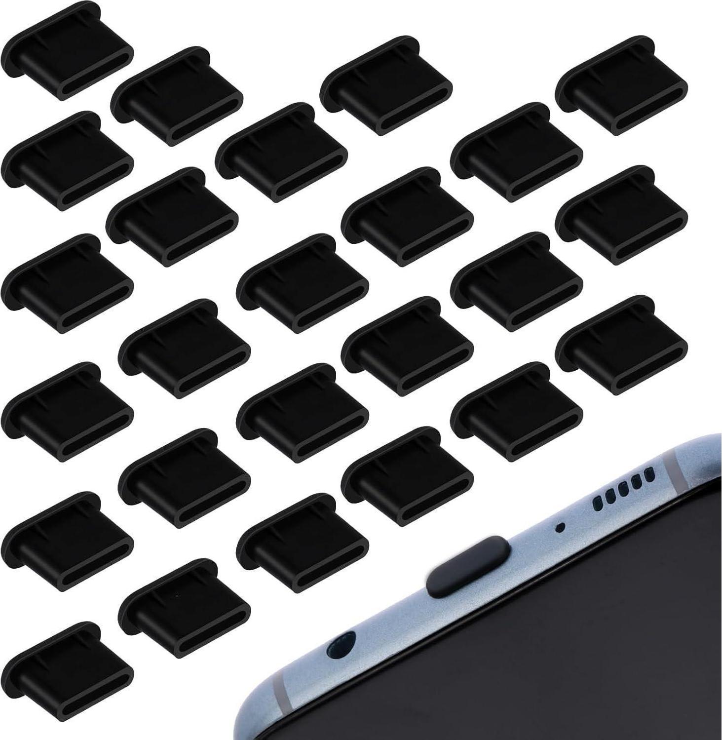 25 kusov Mobilný telefón Dust Cover Silikónový kryt USB C Dust Cover Čierny telefón Nabíjací port Kryt kompatibilný s USB C zástrčkou Mobilný telefón a tablet musí mať