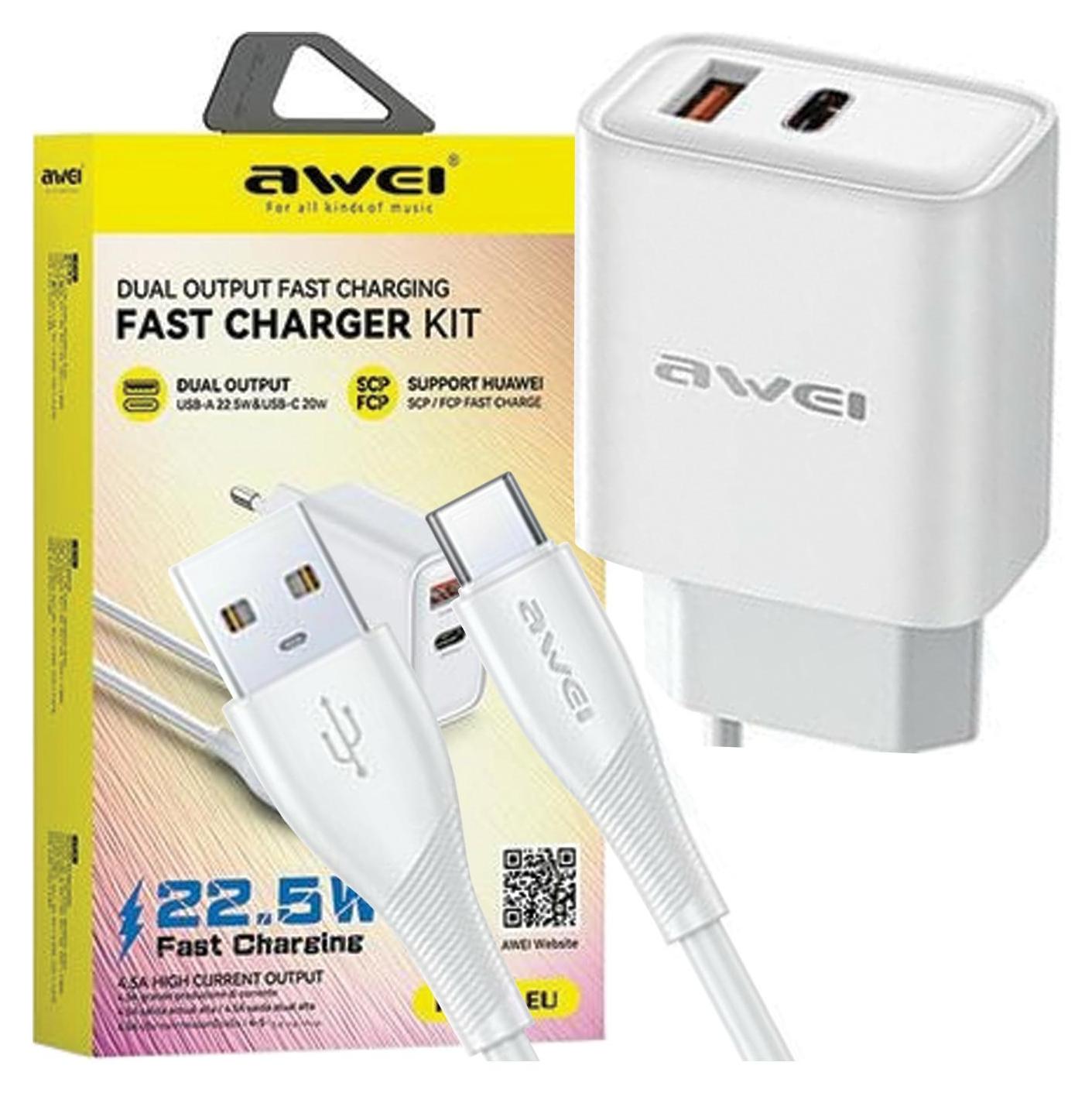 Awei Ład. Siat. Pd81T-Eu 22,5W + kábelusb + Usb-C biela/biela Gan