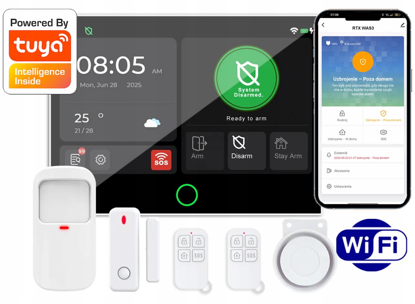 Alarm RTX LCD 7" Drahtlose Sensoren GSM 4G Benachrichtigung TUYA WiFi PL