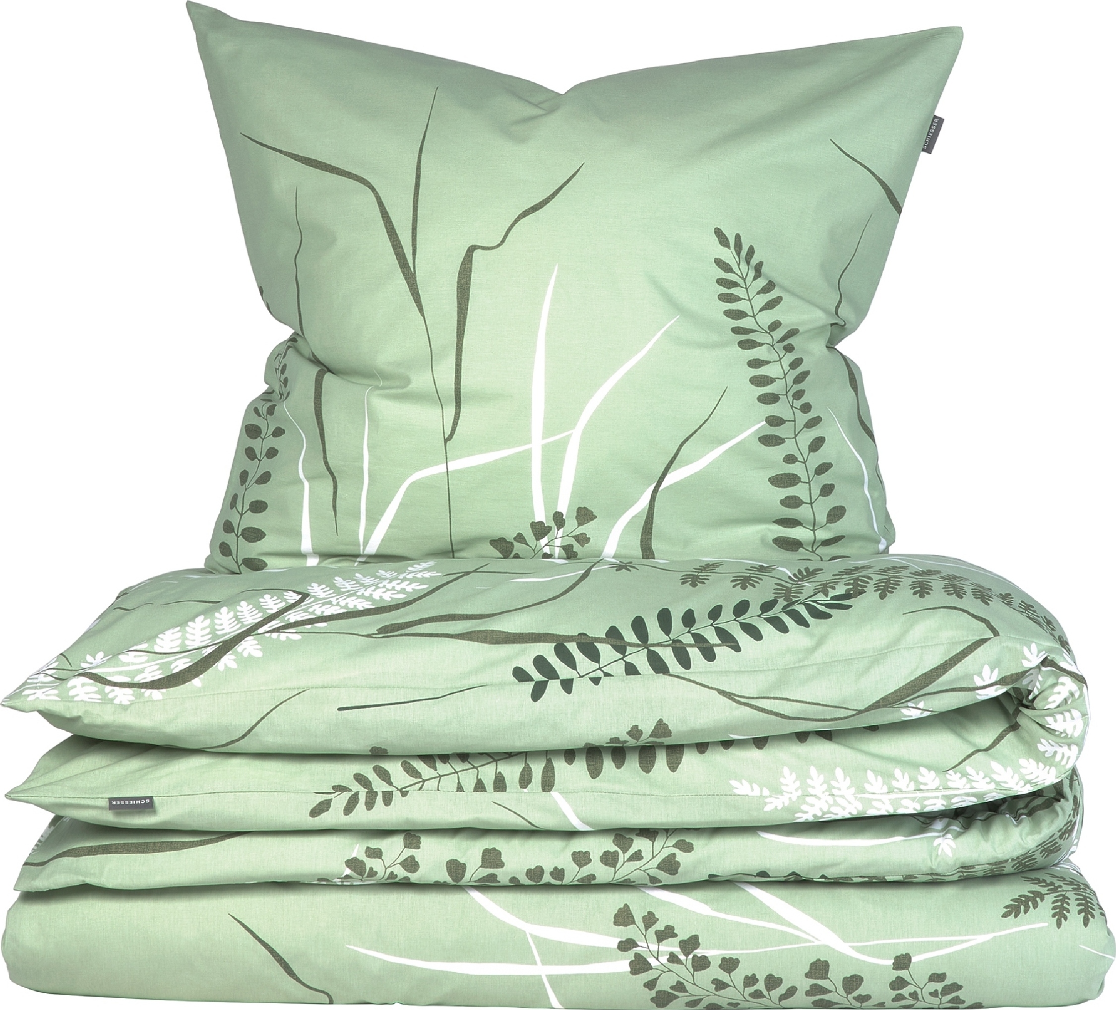 Schiesser Bettwäscheset Annic | 2-teilig | Floral | Renforcé | 100 % Baumwolle | Reißverschluss | 155x220cm + 80x80cm | Grün 100021.02.GRU