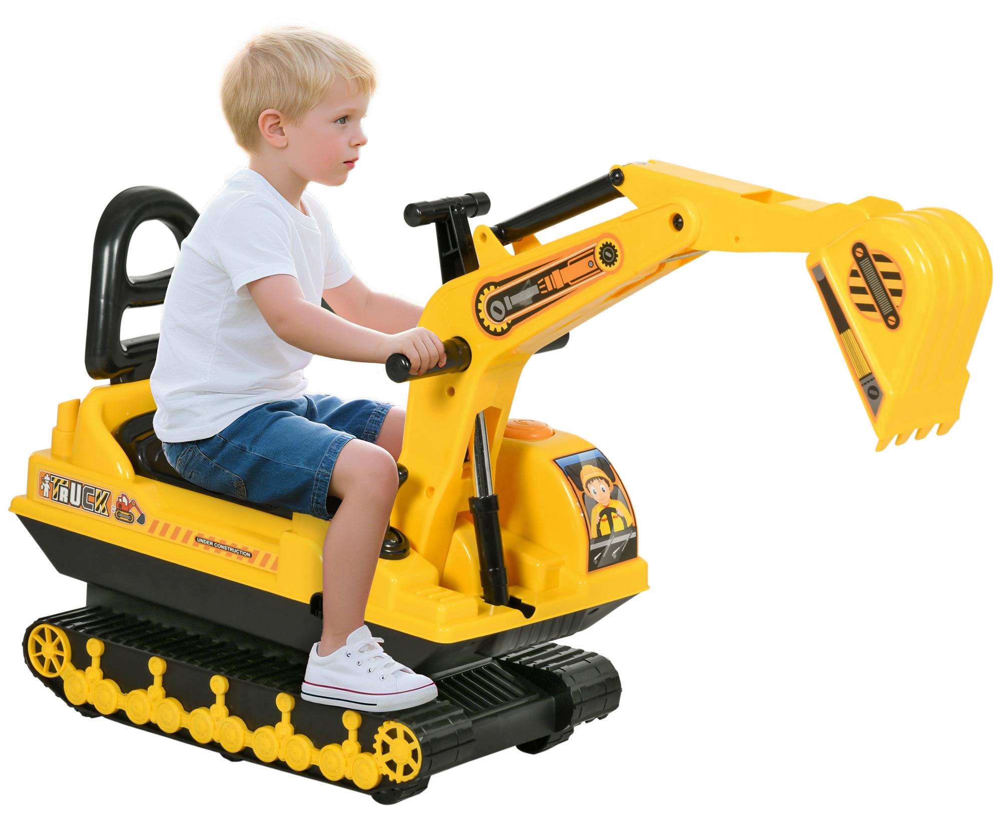 SUGIFT Sitzbagger Aufsitzbagger mit Schaufel Hupe, Kinderbagger mit Stauraum unter Sitz, Rutschauto Baggerfahrzeug zum Sitzen bis 30 kg
