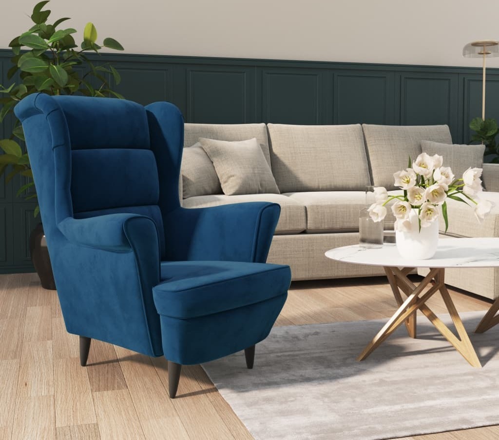 vidaXL Sessel Blau Samt - Sessel - Wohnzimmersessel - Loungesessel - Lounge Sessel