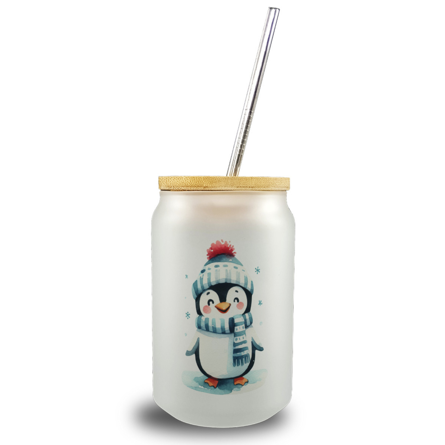 speecheese lustiger Pinguin Trinkglas mit Bambusdeckel