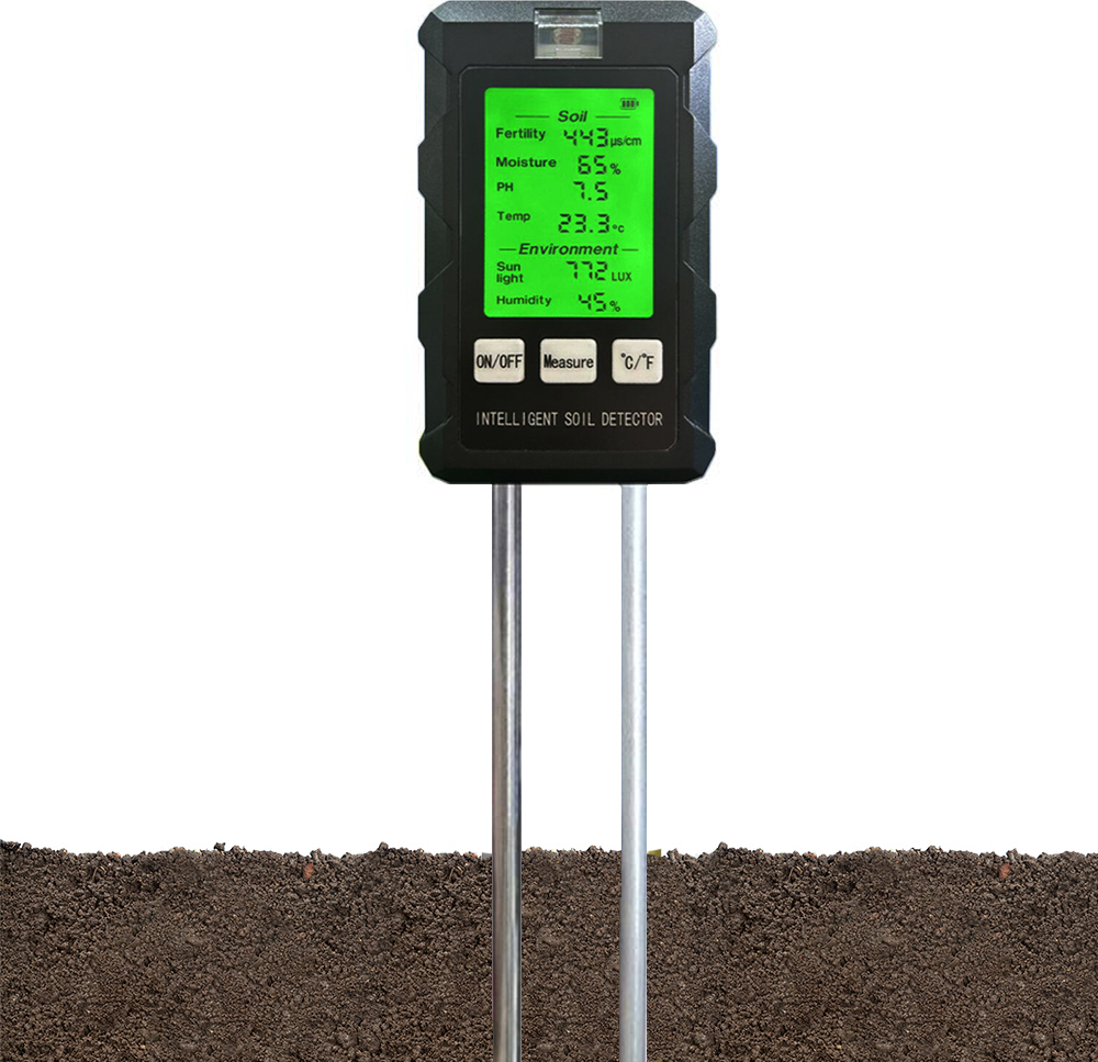 Aibecy 6in1 Feuchtigkeitsmesser PH Wert Messgerät, Temperatur, Feuchtigkeit Bodentester, Bodenfruchtbarkeit, Sonnenlicht und Luftfeuchtigkeit Bodentester