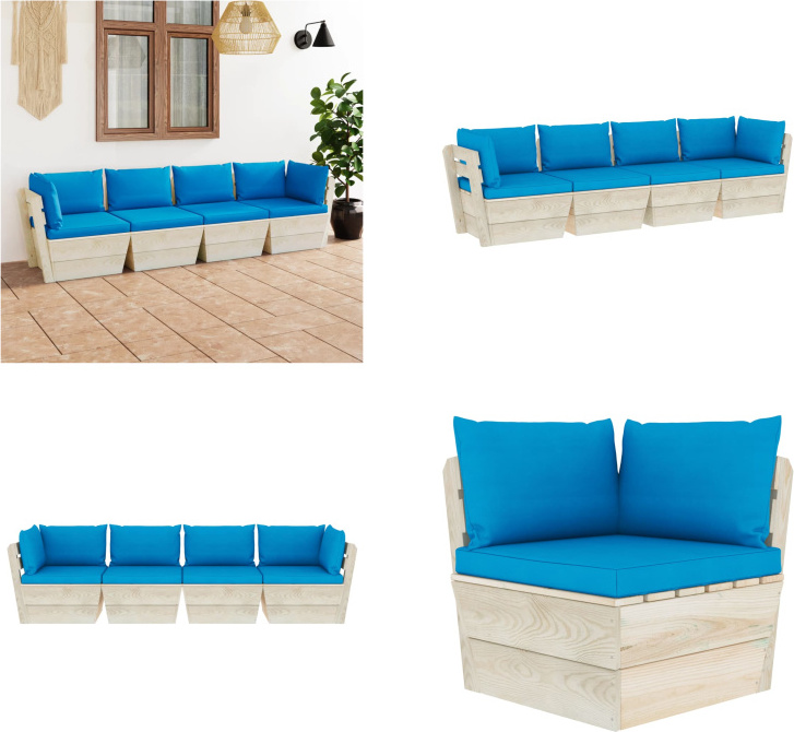 vidaXL Záhradná 4-miestna pohovka z paliet s vankúšmi zo smrekového dreva - Pohovka z paliet - 4-miestna pohovka - 4-miestne pohovky