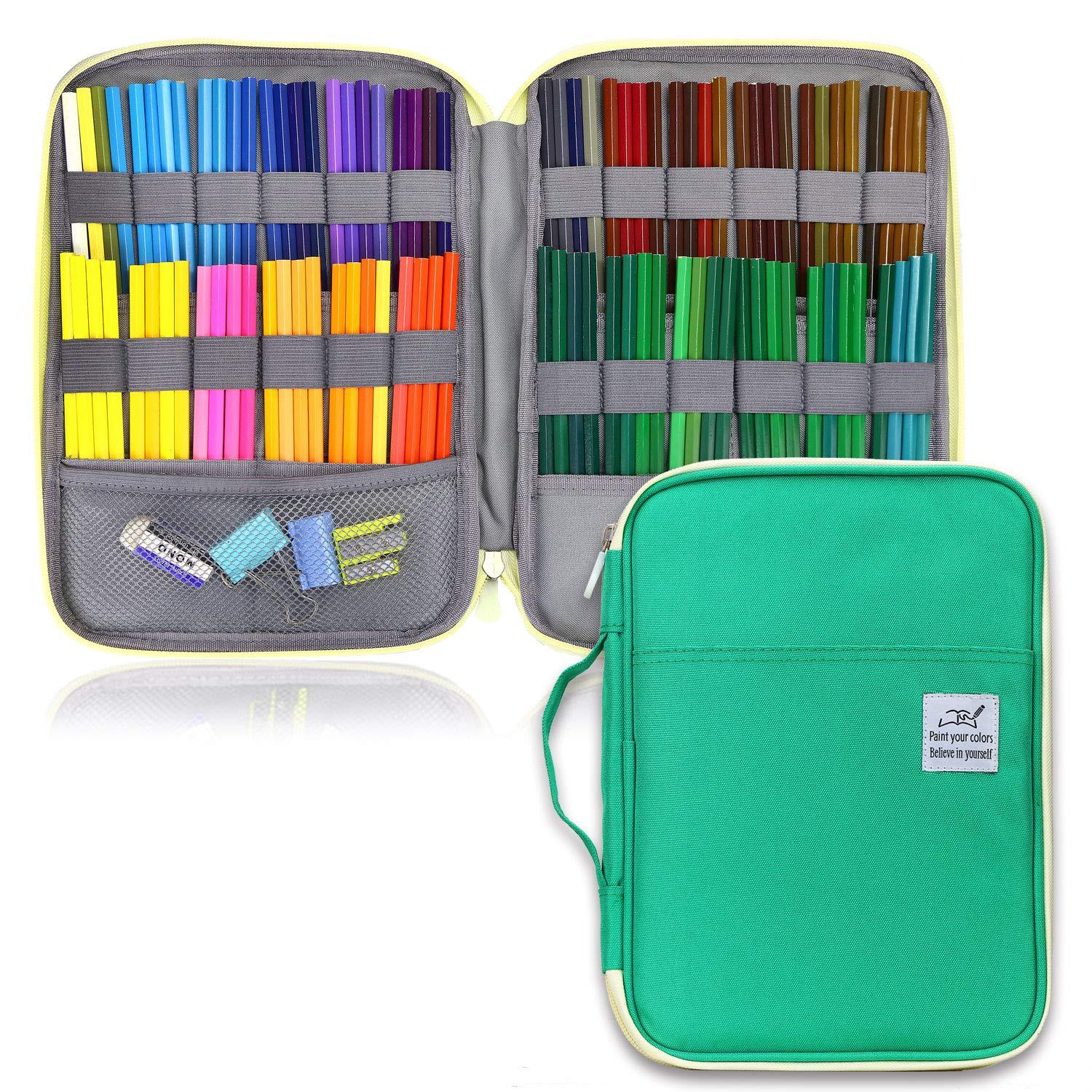 Markenlos Federmäppchen mit 96 Fächern – ein geräumiges Etui für Prismacolor-Aquarellstifte und Gelstifte, für Schüler und Künstler, grün