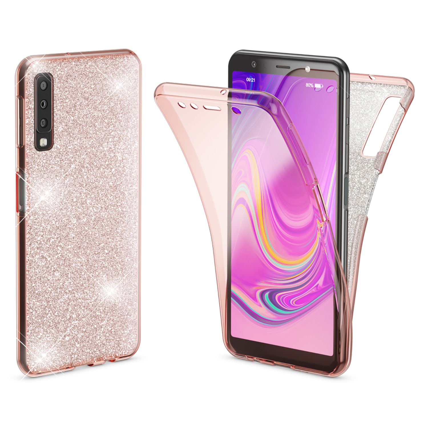 Rose Gold HoneyCase für Handyhülle Samsung Galaxy A7 2018 Hülle Premium Leder Flip Schutzhülle für Samsung Galaxy A7 2018 Tasche