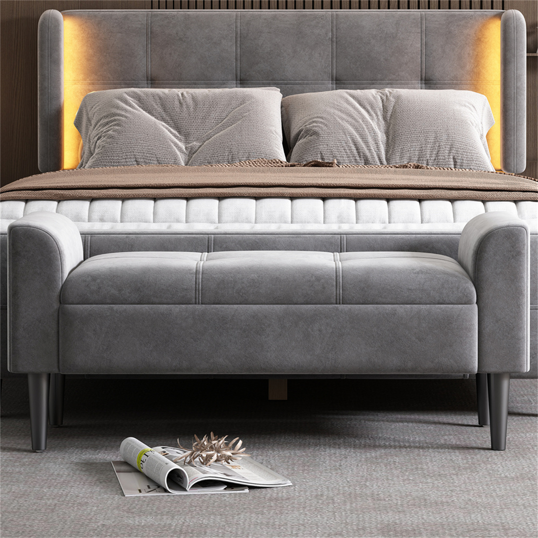 Autolock Bettbank Polsterbänke mit Armlehne, Bettbänke, Betthocker, Bänke für das Schlafzimmer, Klavierbänke