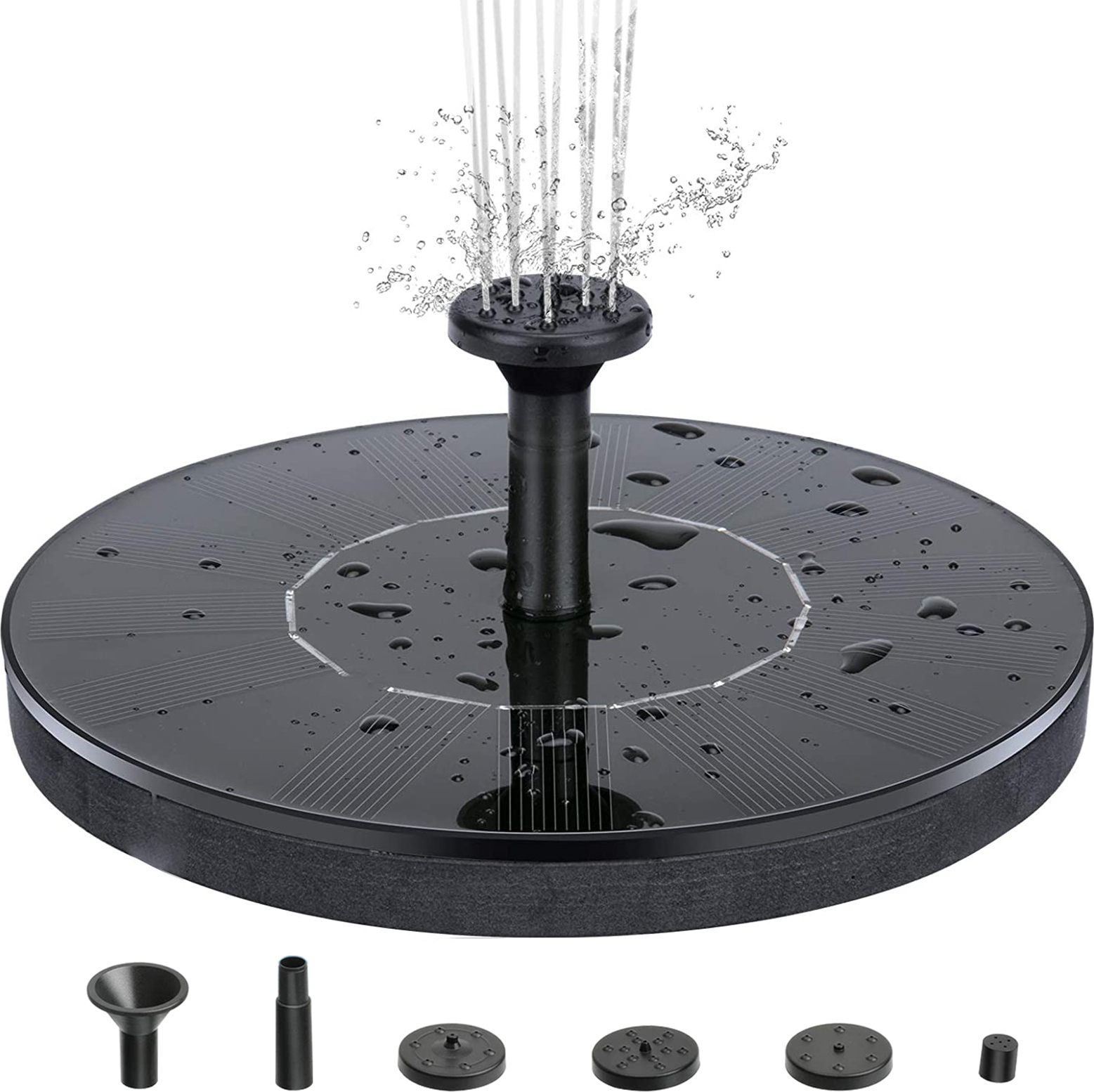 Aibecy Solarbrunnenpumpe, Vogelbadbrunnen, schwimmender Brunnen fuer Pools mit 4 Spruehduesen, Hoflandschaftsbrunnen, Gartenteichbrunnen im Freien