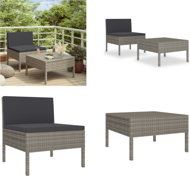 vidaXL 2 ks záhradný set s vankúšmi poly ratan sivý - Set záhradného nábytku - Sety záhradného nábytku - Sety záhradného nábytku - Záhradné sety