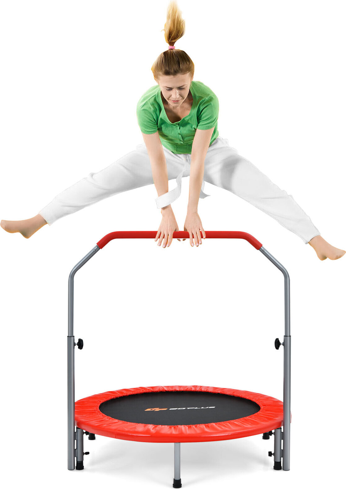 COSTWAY φ101cm mini trampolína skladacia, detská trampolína s výškovo nastaviteľnou rukoväťou, nosnosť do 150 kg