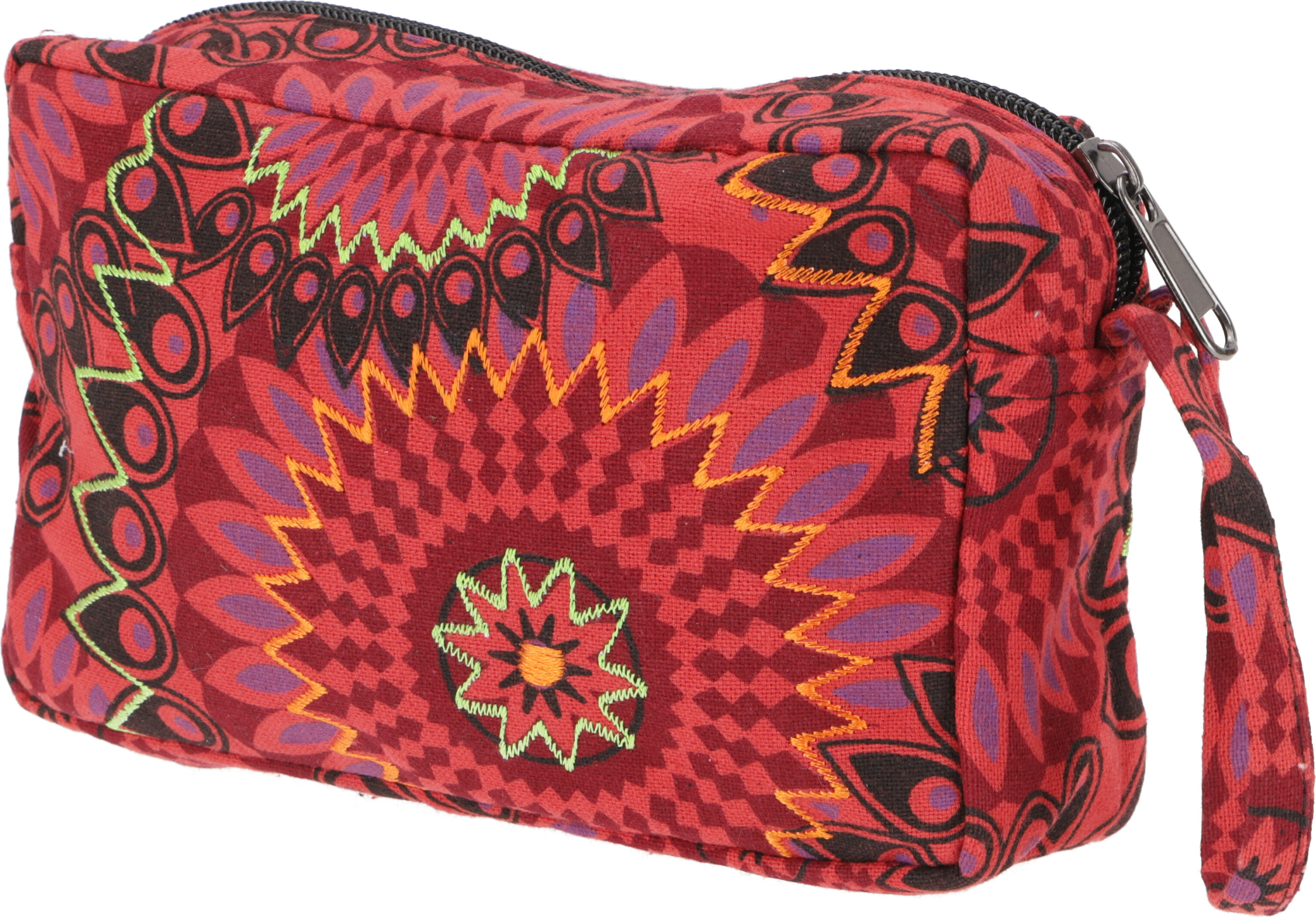 Guru-Shop Boho Kosmetiktasche, Kramtäschchen aus Nepal - Rot, Uni - Erwachsene, Baumwolle, 13*20*9 cm, Kleine Taschen für Kosmetik, Schreibzeug, Mehr 51347